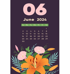 Floral June 2024 Calendar Template With Bright