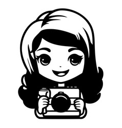 Cute Girl Taking Photo With Camera Cartoon Style