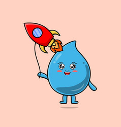 Cute Cartoon Water Drop Floating With Rocket