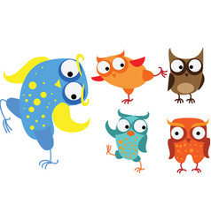 Funny Owls Collection Cute Hand Drawn Owl