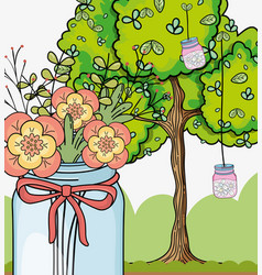 Hanging Mason Jar Flowers Tree Landscape