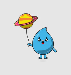 Cute Cartoon Water Drop Floating With Planet