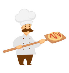 Chef Cook With Pizza On Wooden Spade Isolated Male