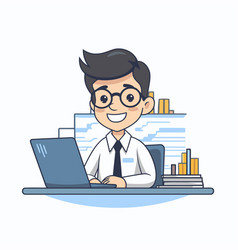 Businessman Working At His Desk In A Flat Style