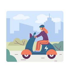 Cartoon Character Of Young Woman In Helmet Riding