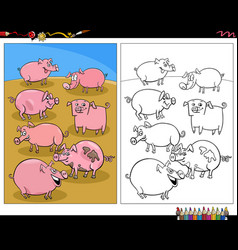 Cartoon Pigs Farm Animal Characters Coloring Page