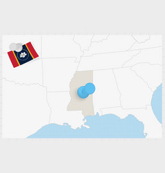 Map Of Mississippi With A Pinned Blue Pin