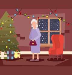 Grandmother In Livingroom With Christmas