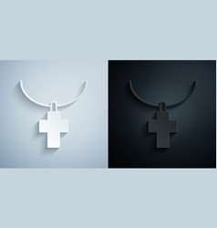 Paper Cut Christian Cross On Chain Icon Isolated