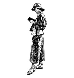 Sketch Of Young Slender Young Girl In Hat