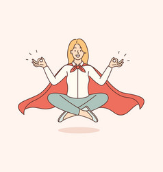 Woman Office Worker In Superhero Cape Meditating