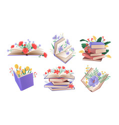 Books With Spring And Summer Flowers Set Pile