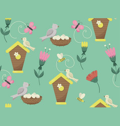 Cute Bird Houses And Flowers Background