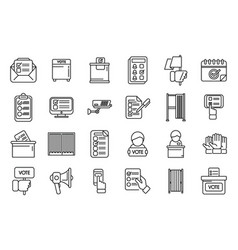 Polling Booth Icons Set Outline Ballot Box