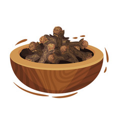 Clove Dried Flower Buds In Wooden Bowl Detailed