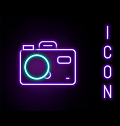 Glowing Neon Line Photo Camera Icon Isolated