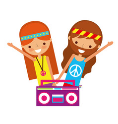 Hippie Couple Boombox Radio Retro