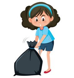 Isolated Girl With Trash Bag