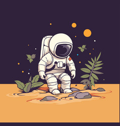 Astronaut In The Desert On A Dark Background