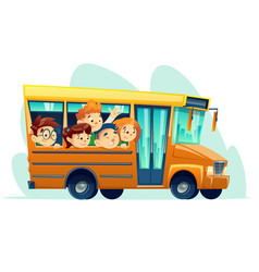 Cartoon School Bus Full Of Happy Kids