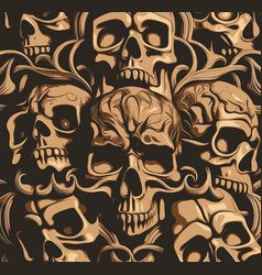 Stacked Human Skulls Background In Hand Drawing