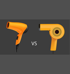 Old Vs New Orange Hair Dryers Isolated On Gray