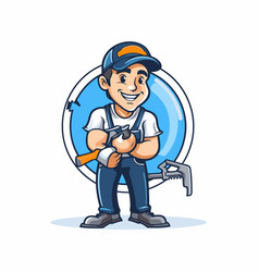 Repairman Holding Hammer And Wrench In Cartoon