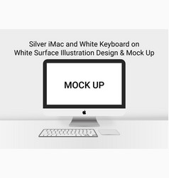 Silver Imac Mock Up And Keyboard On White Surface