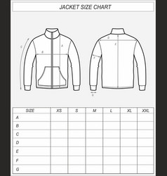 Zip Up Jacket Size Chart