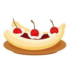 Banana Cherry Cake Icon Cartoon Fruit Peel