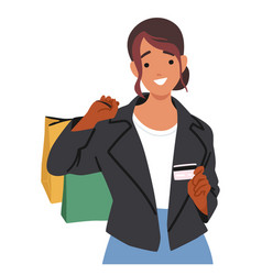 Smiling Woman Holding Credit Card And Shopping