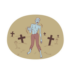 Zombie Walking On Cemetery At Night