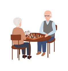 Old Man And Woman Playing Chess Flat Style