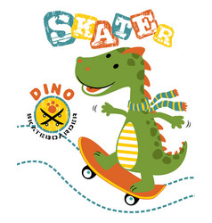 Dino Cartoon Playing Skateboard