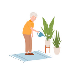 Elderly Man Watering Plants Flat