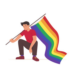 Gay Man Holding Rainbow Flag For Pride Concept