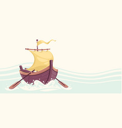 Little Cartoon Sail Boat With Paddles Wooden