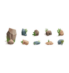 Desert Stones Or Boulders With Cactus Set