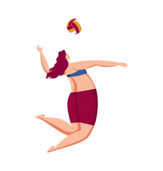 Young Woman Playing Volleyball Jumping Action