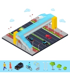 Isometric City Road With Pedestrian Bridge