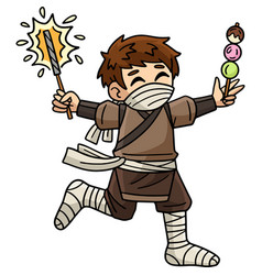 Ninja With Sparklers And A Dango Cartoon Clipart