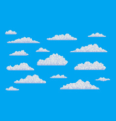 White Pixel Fluffy Clouds On Sky 8 Bit Art Game