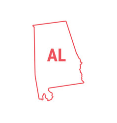 Alabama Us State Map Red Outline Border