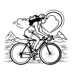 Cyclist Woman With A Heart In The Mountains