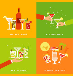 Alcohol Cocktails Icons Flat