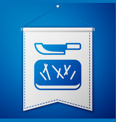 Blue Cutting Board And Knife Icon Isolated On