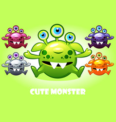 Happy cute monster cartoon character waving Vector Image