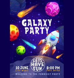 Galaxy Party Flyer Cartoon Space Rocket Universe