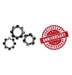 Mosaic Gears With Grunge Anniversary Stamp