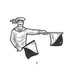 Flag Semaphore Letter Z Sketch